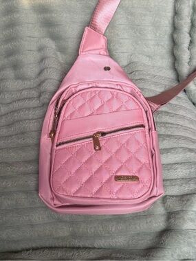 Quilted Pink Crossbody Sling Bag with Rose Gold Hardware
